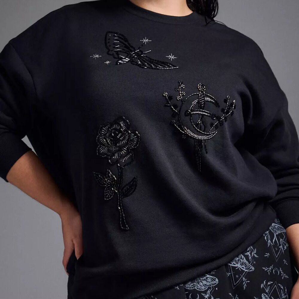 Nightfall Relaxed Cozy Fleece Beaded Sweathsirt